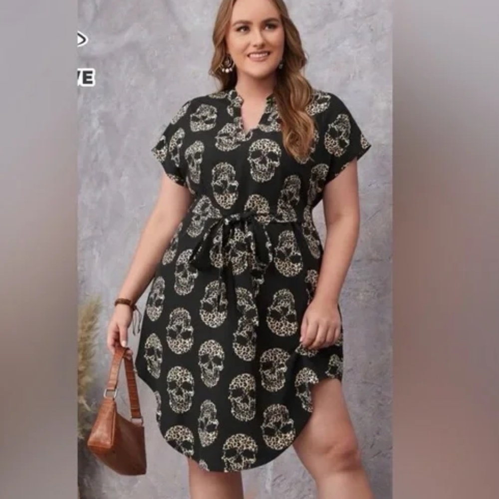 Emery Rose Split Neck Leopard Skull Print Dress Size XL - Picture 2 of 5